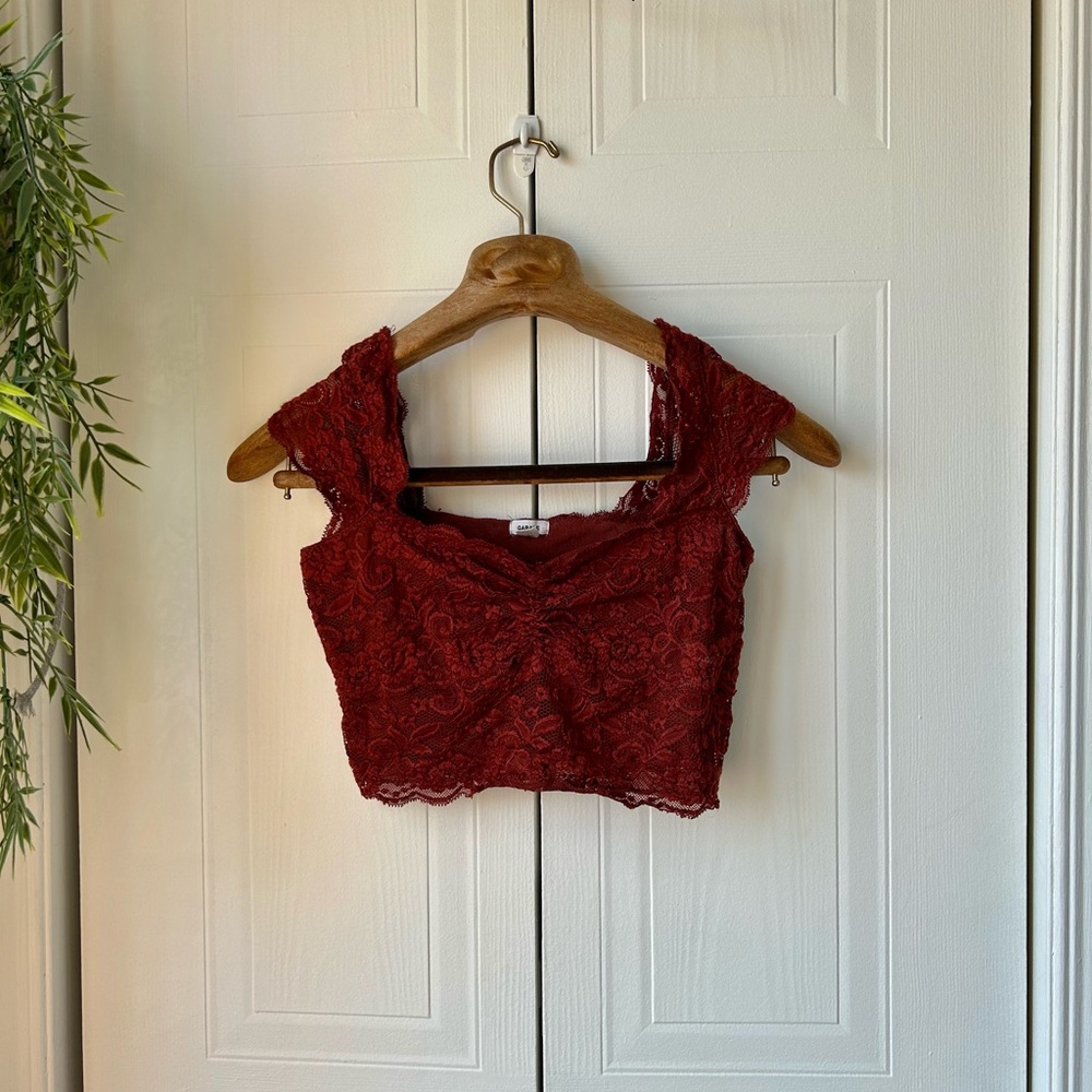 Garage Rust Burgundy Lace Crop Top